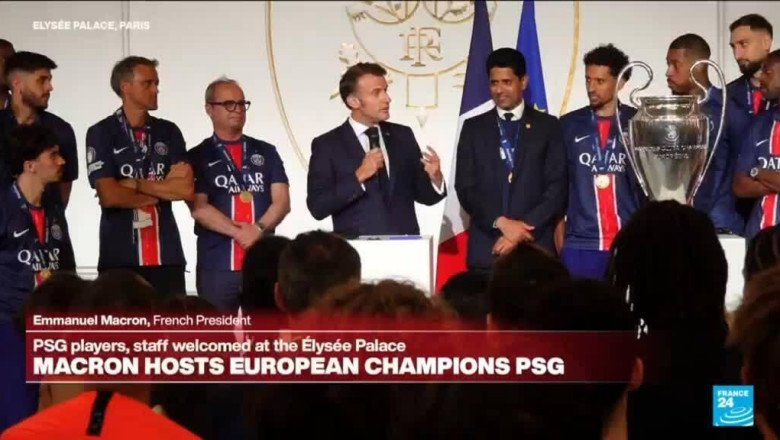 Macron hosts European Champions PSG at Elysée Palace and delivers speech