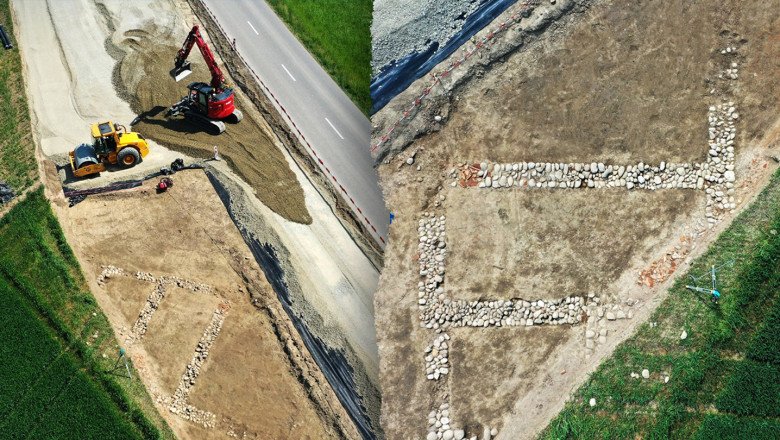 Pedestrian saw remnants of Ancient Roman building at Swiss highway construction site