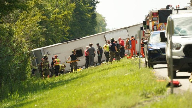 Tour bus rolls over on western New York highway, killing 5 people, police say